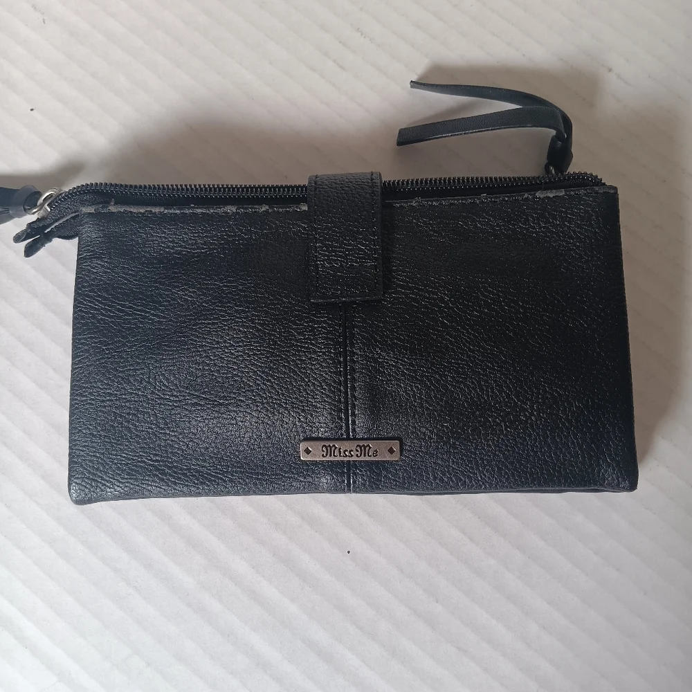 Miss Me‎ Black Leather Studded Wallet 4 x 7 1/2 inches